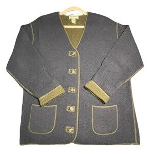 Women's Vintage LL Bean Navy Knit Button Lamb's Wool Chore Sweater M Medium